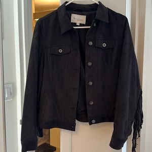 Vince Camuto Charcoal suede jacket with fringe